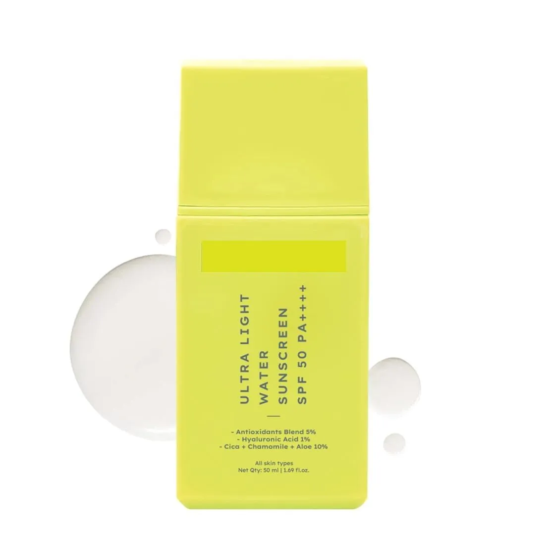 1% Hyaluronic Ultra Light Water Sunscreen SPF 50 PA      | Broad Spectrum & Blue Light Protection | No White Cast | 5% Antioxidants Niacinamide Vitamin E | Korean Sun cream for Men Women | 50ml