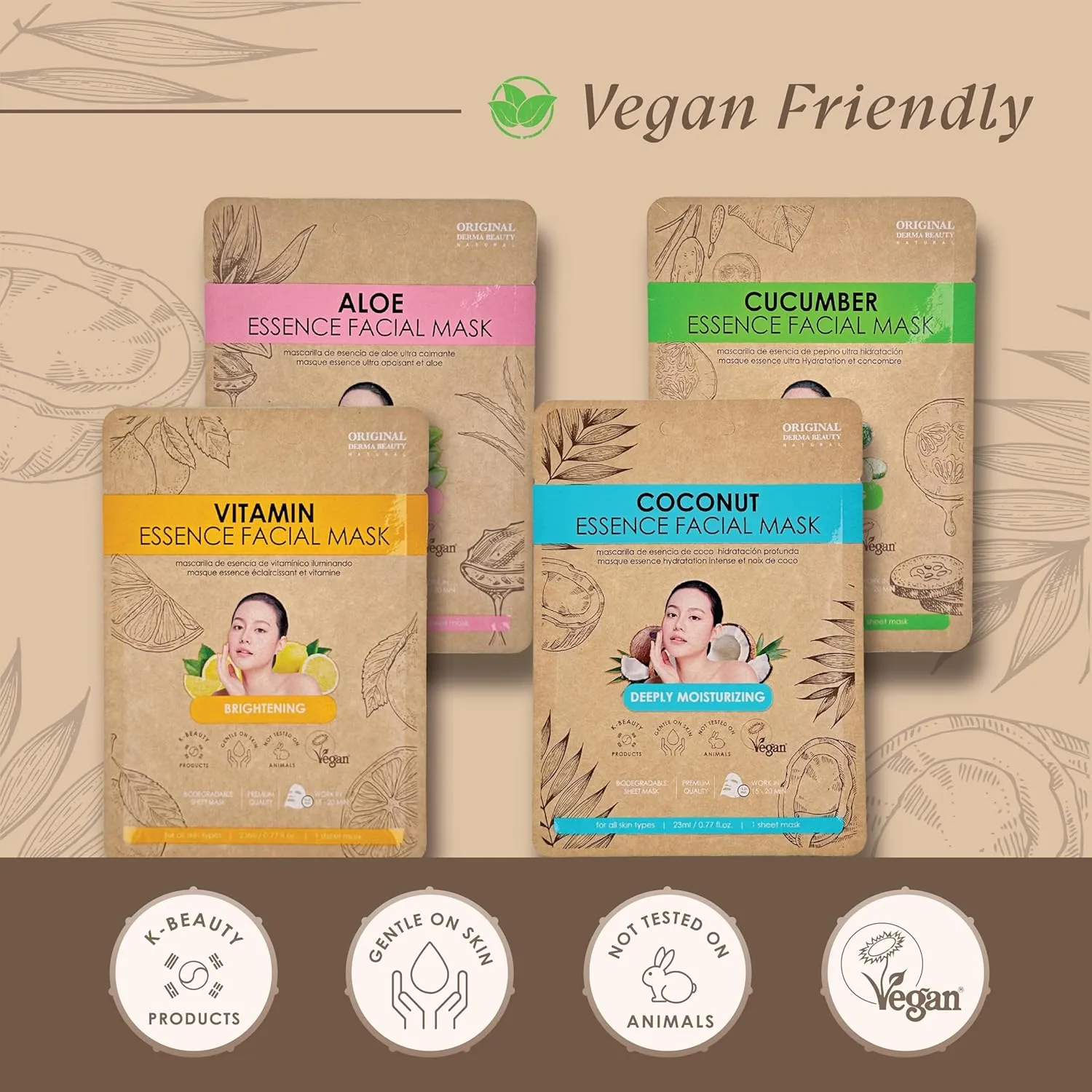 12PK (6 6) Vegan Face Masks for Skincare - Coconut, Aloe, Vitamin, Cucumber Facial Sheet Mask Korean Skin Care (Coconut & Aloe)