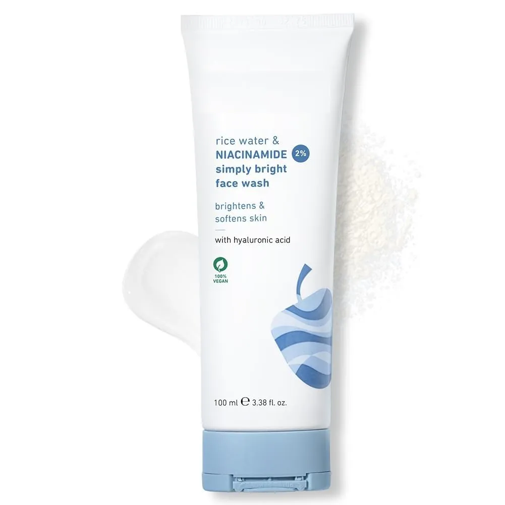 2% Niacinamide Simply Bright Face Wash With Rice Water | Brightens Skin, Helps Fade Blemishes | Softens & Smoothens Skin | Gentle & Non-Drying | Women & Men | 100% Vegan | 100 ml