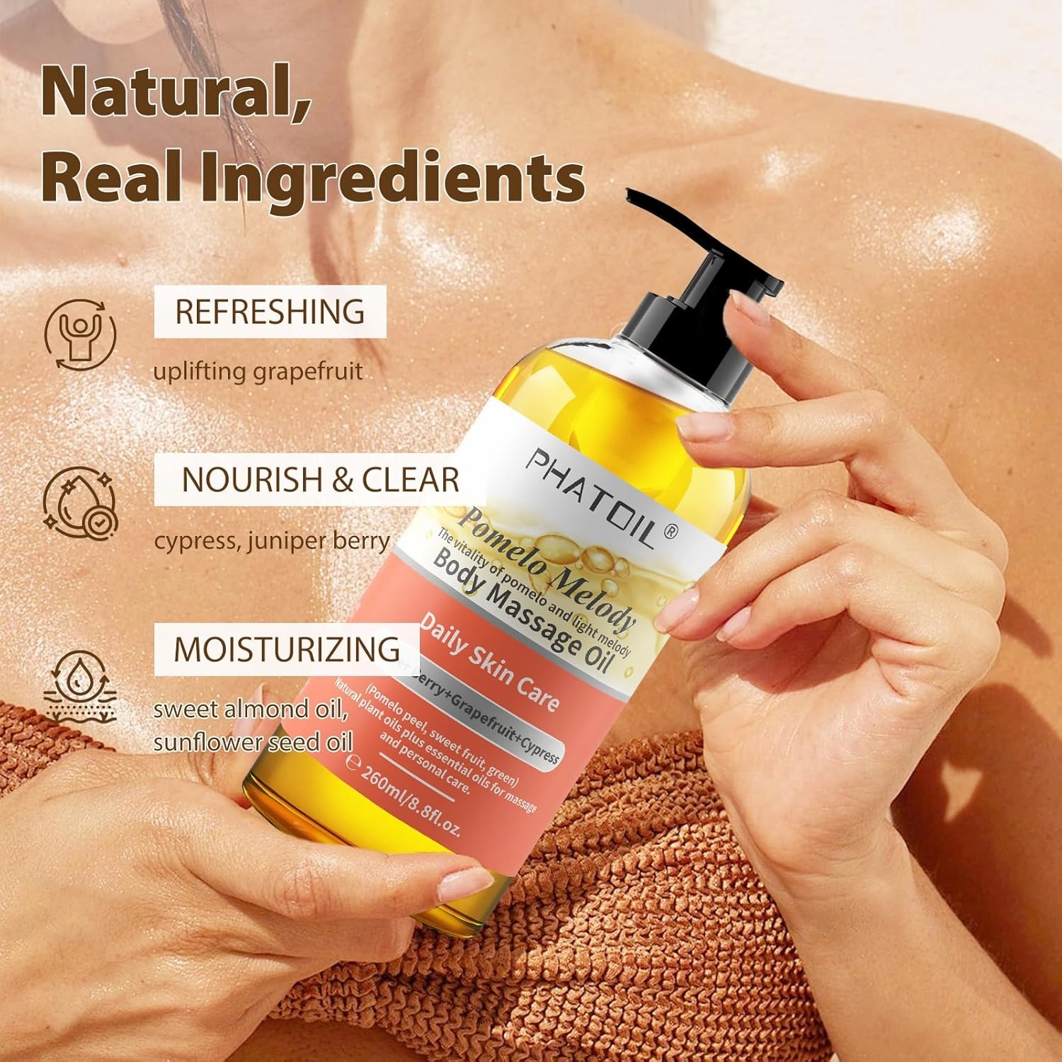 260ML Grapefruit Juniper Berry Cypress Body Oils for Nourish Skin, Long-Lasting Nature Fragrance, No Greasy Body Oil Great for All Skin Types - 8.8FL.OZ