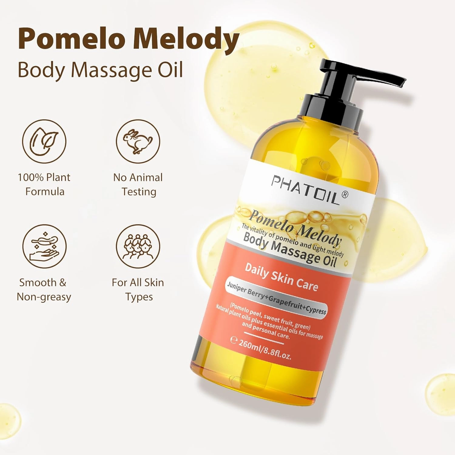 260ML Grapefruit Juniper Berry Cypress Body Oils for Nourish Skin, Long-Lasting Nature Fragrance, No Greasy Body Oil Great for All Skin Types - 8.8FL.OZ