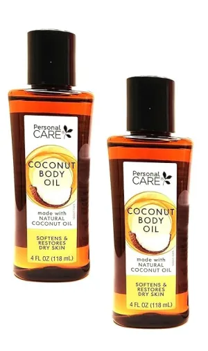 2x Personal Care Natural Coconut Body Oil 4oz - Softens & Restores Dry Skin
