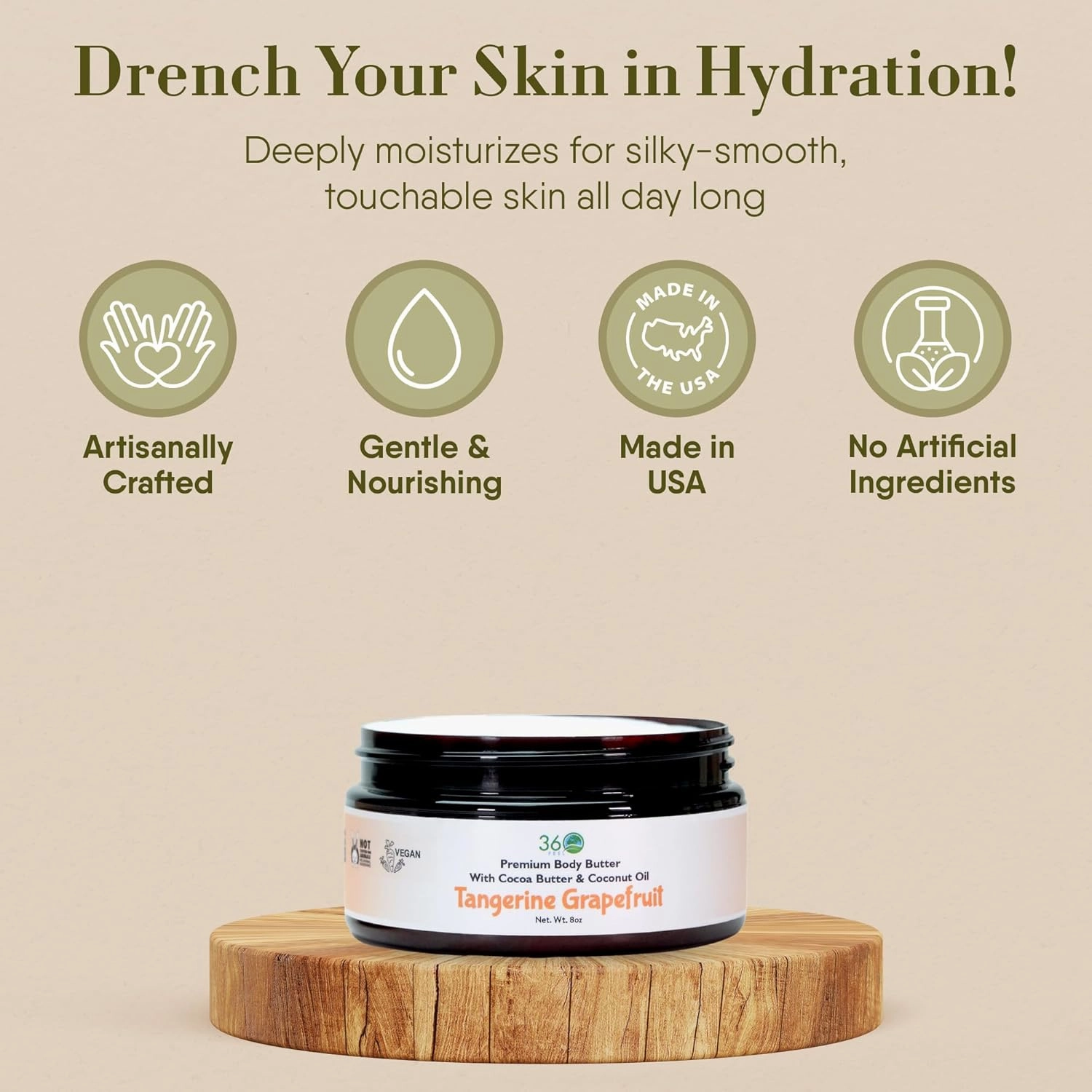 360Feel Tangerine Grapefruit Body Butter - Nourishing and Hydrating Shea Body Butter with a Gentle Formula - Handmade with Essential Oils - Creamy Formula - Zero Harsh Additives - 8 Ounce