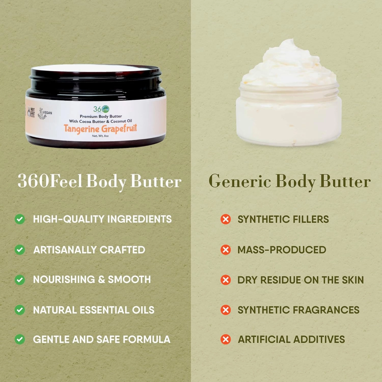 360Feel Tangerine Grapefruit Body Butter - Nourishing and Hydrating Shea Body Butter with a Gentle Formula - Handmade with Essential Oils - Creamy Formula - Zero Harsh Additives - 8 Ounce