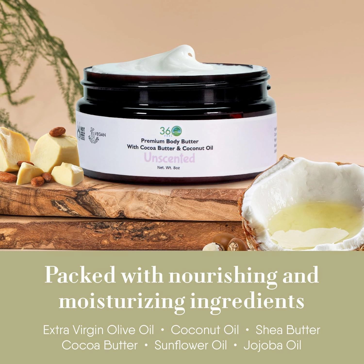 360Feel Unscented Body Butter - Nourishing and Hydrating Body Butter with a Gentle Unscented Formula - Handmade with Essential Oils - Creamy Formula for Daily Use - Zero Harsh Additives - 8 Ounce