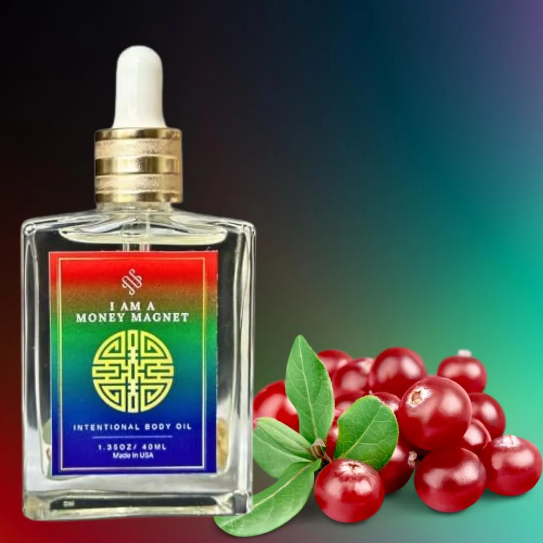 40ml Crystal Infused Money Magnet Intentional Luxury Body Oil, Handmade with 100% Clear Jojoba Oil   Vitamin E & Phthalate-Free Fragrances, Money Drawing Oil with Crystals, Magick Oils