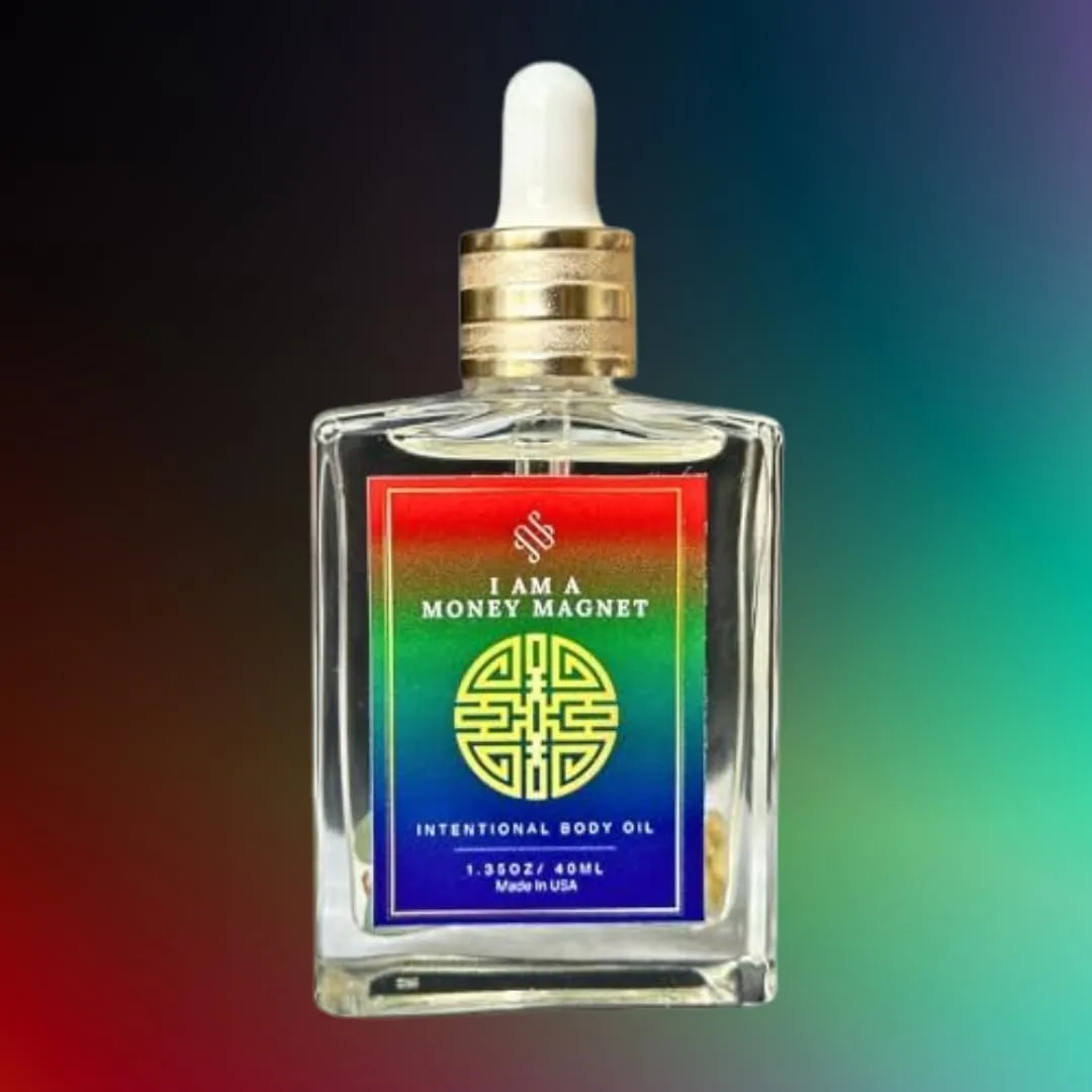 40ml Crystal Infused Money Magnet Intentional Luxury Body Oil, Handmade with 100% Clear Jojoba Oil   Vitamin E & Phthalate-Free Fragrances, Money Drawing Oil with Crystals, Magick Oils
