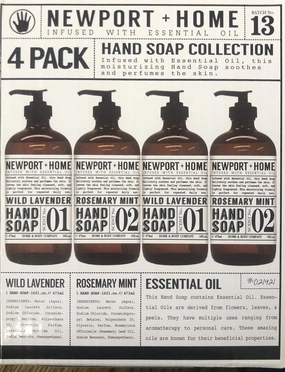 4 Bottles, Newport   Home Hand Soap, 2 Rosemary Mint, 2 Wild Lavender 16oz, Infused with Essential Oil, By Home & Body Co