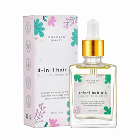 4-in-1 Katelia Beauty Multi-Purpose Hair Treatment: Nourishing Oil for Scalp, Hair, Brow & Beard - Promotes Growth, Strength & Vitality, Anti-Hair Loss, 30 ml