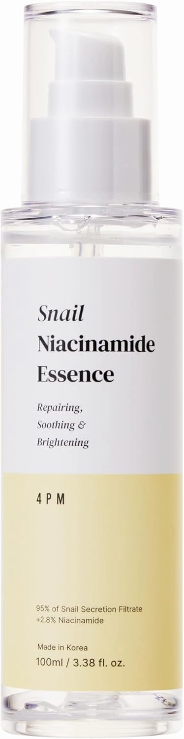 4PM Snail Niacinamide Essence (3.38 fl. oz), Snail Secretion Filtrate 95%, Niacinamide 2.8%, for Glass Skin Repair, Face Glow Brightening & Soothing Essence, Korean Skincare, Made by SEOUL4PM