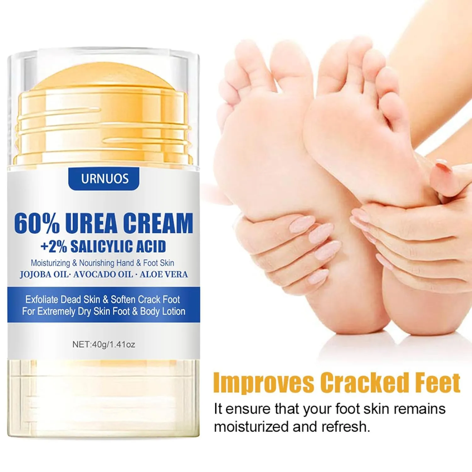 60% Urea plus 2% Salicylic Acid Foot Cream Moisturizer for Dry Cracked Feet Knees Elbows Hands Hydrates &Nourish Foot Care for Softens Skin Exfoliates DeadSkin Smoothing Skin Women and Men 1.41oz (2)