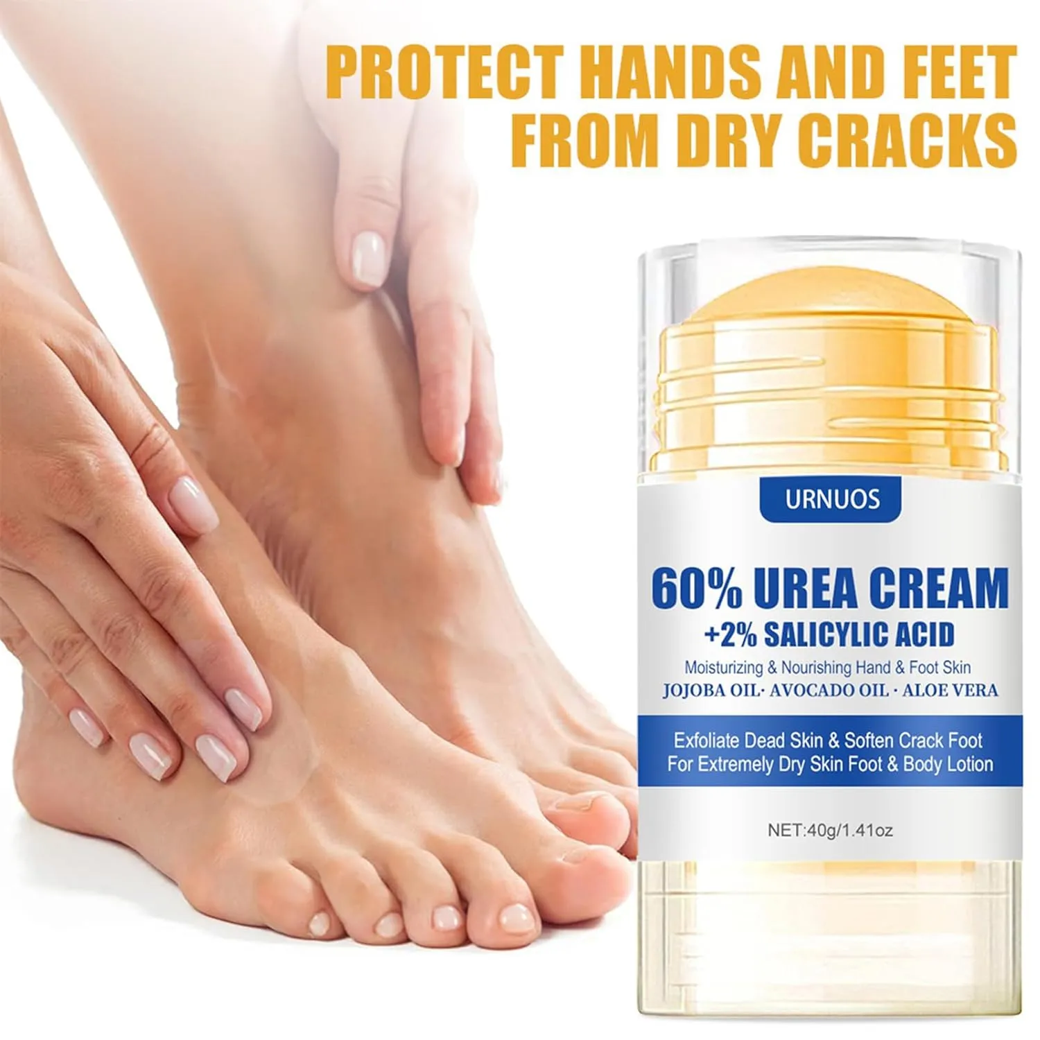 60% Urea plus 2% Salicylic Acid Foot Cream Moisturizer for Dry Cracked Feet Knees Elbows Hands Hydrates &Nourish Foot Care for Softens Skin Exfoliates DeadSkin Smoothing Skin Women and Men 1.41oz (2)