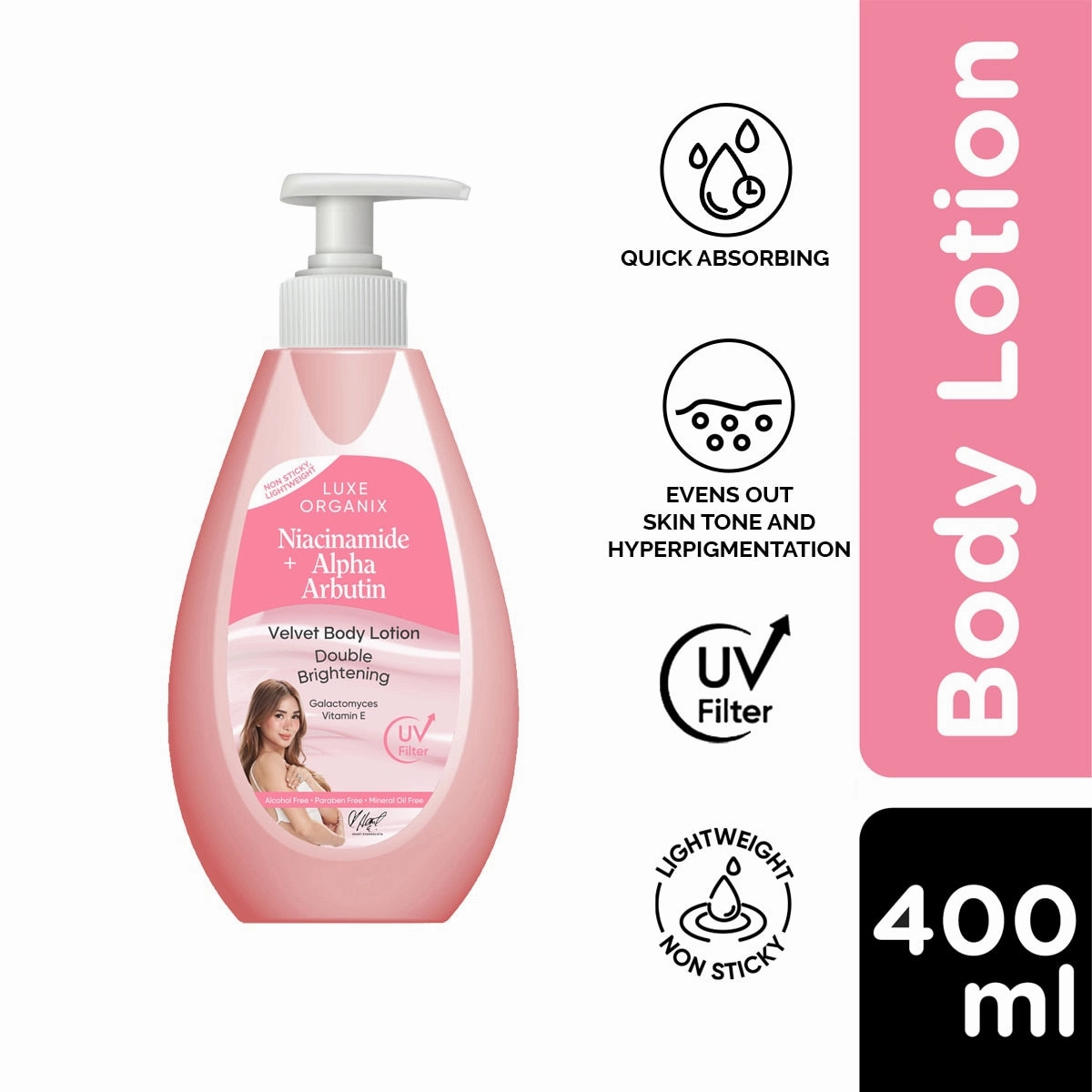 [LEAK SALE] Luxe Organix Niacinamide   Alpha Arbutin Velvet Body Lotion 400mL - EXP: 03JUL2025