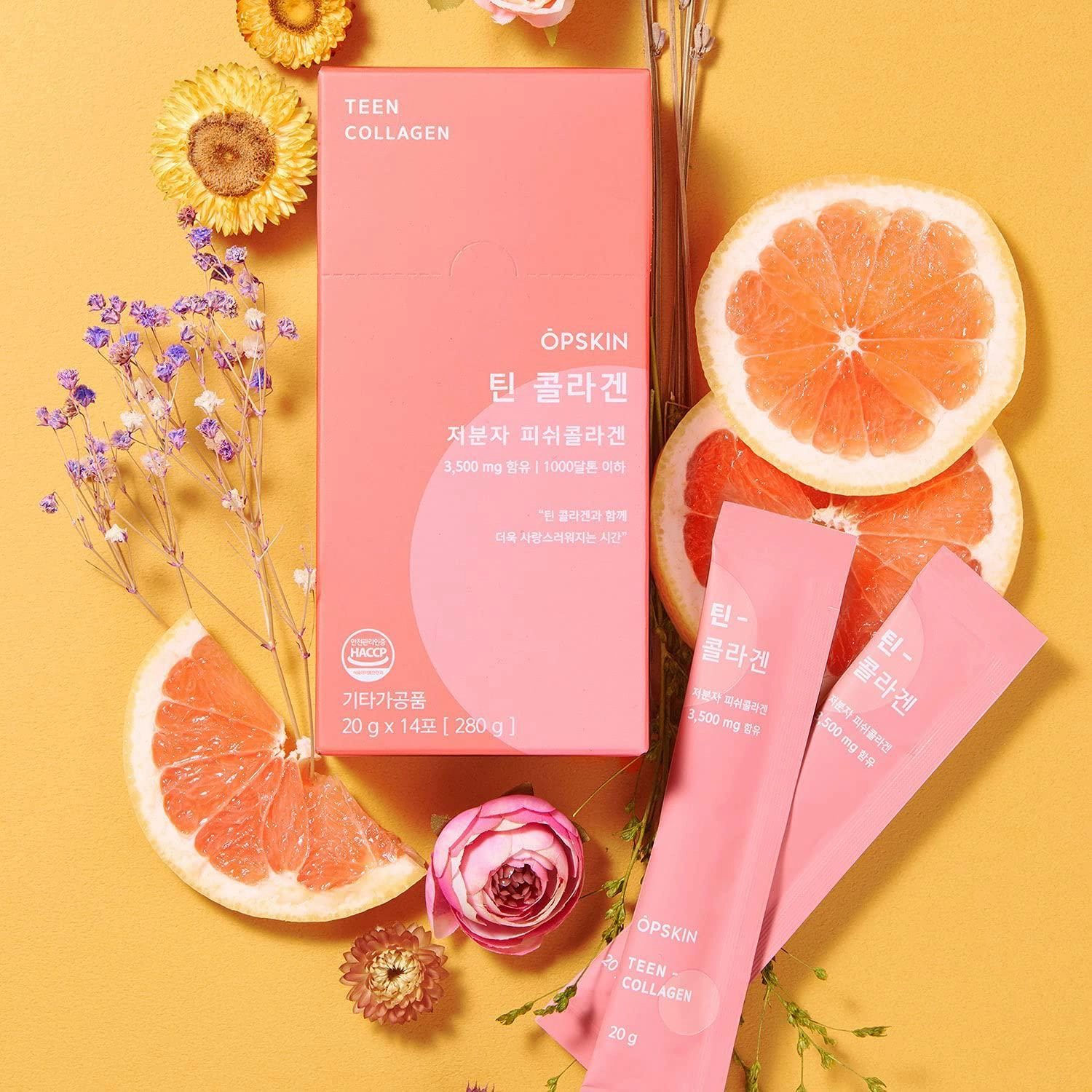 [OPSKIN]Teen Collagen - Grape Fruit Flavored Collagen Gummy Easiest Eating Collagen Supplements for Beauty Skin and Hair with Vitamin C, 14 Pieces