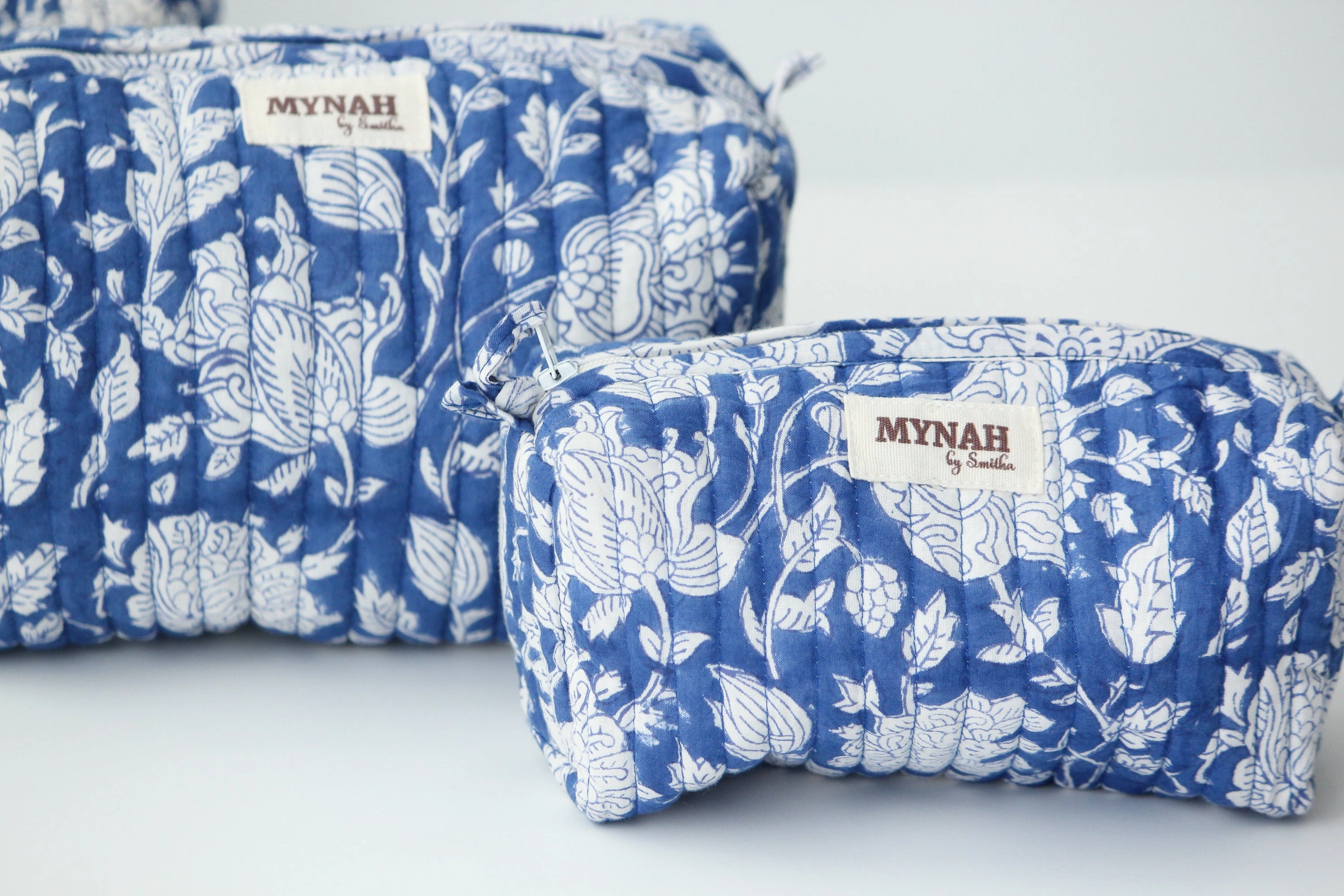 'PORCELAIN'  printed travel/makeup zipper pouch-set of 3
