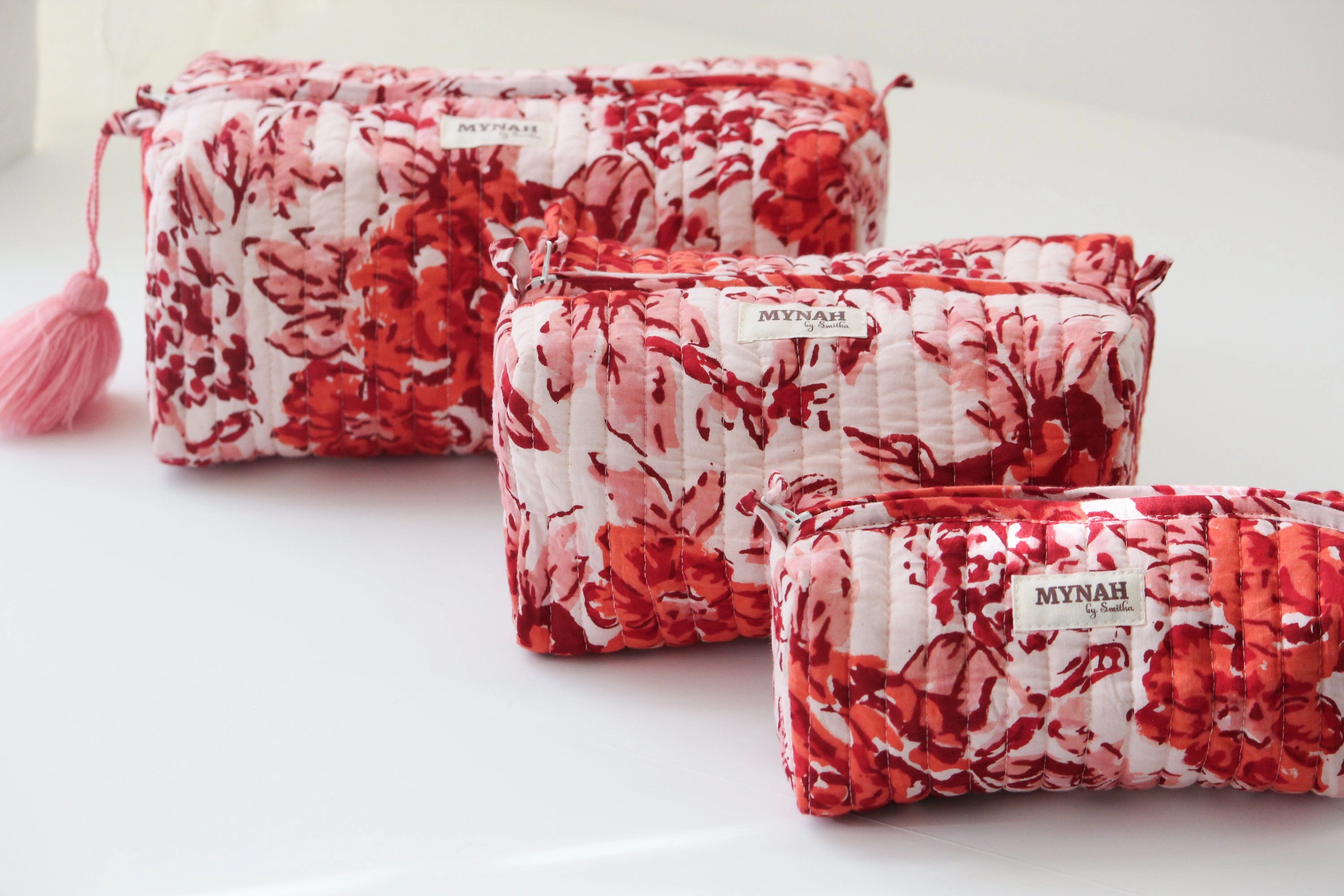 'TERRACOTTA FLORA' printed travel/makeup zipper pouch-set of 3