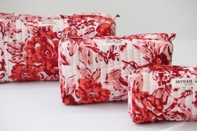 'TERRACOTTA FLORA' printed travel/makeup zipper pouch-set of 3