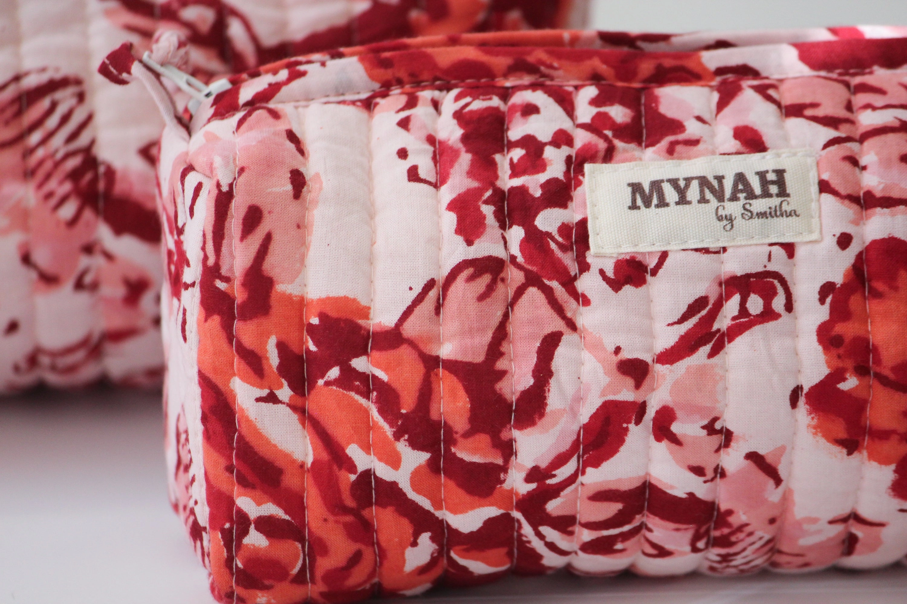 'TERRACOTTA FLORA' printed travel/makeup zipper pouch-set of 3