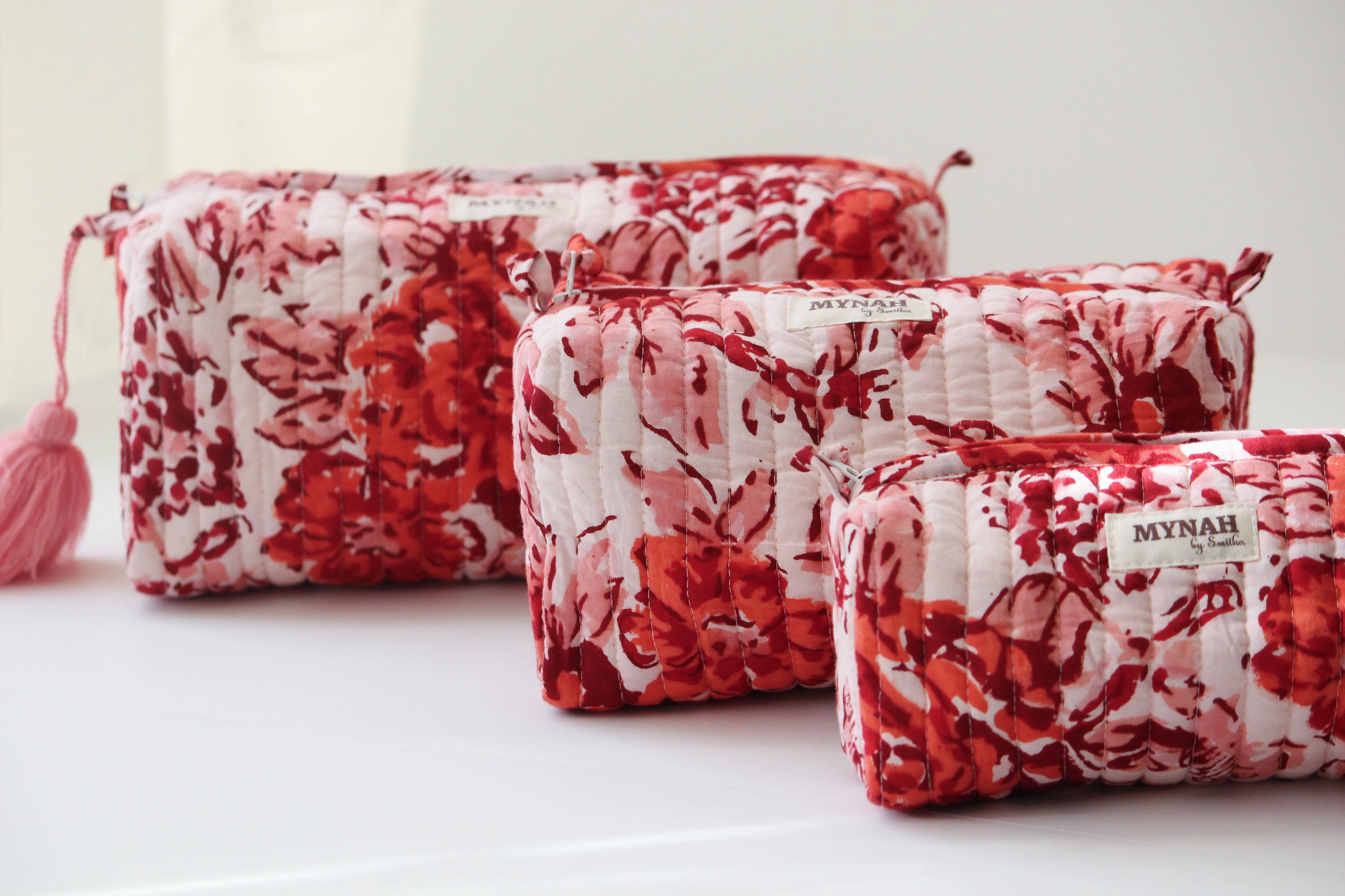 'TERRACOTTA FLORA' printed travel/makeup zipper pouch-set of 3