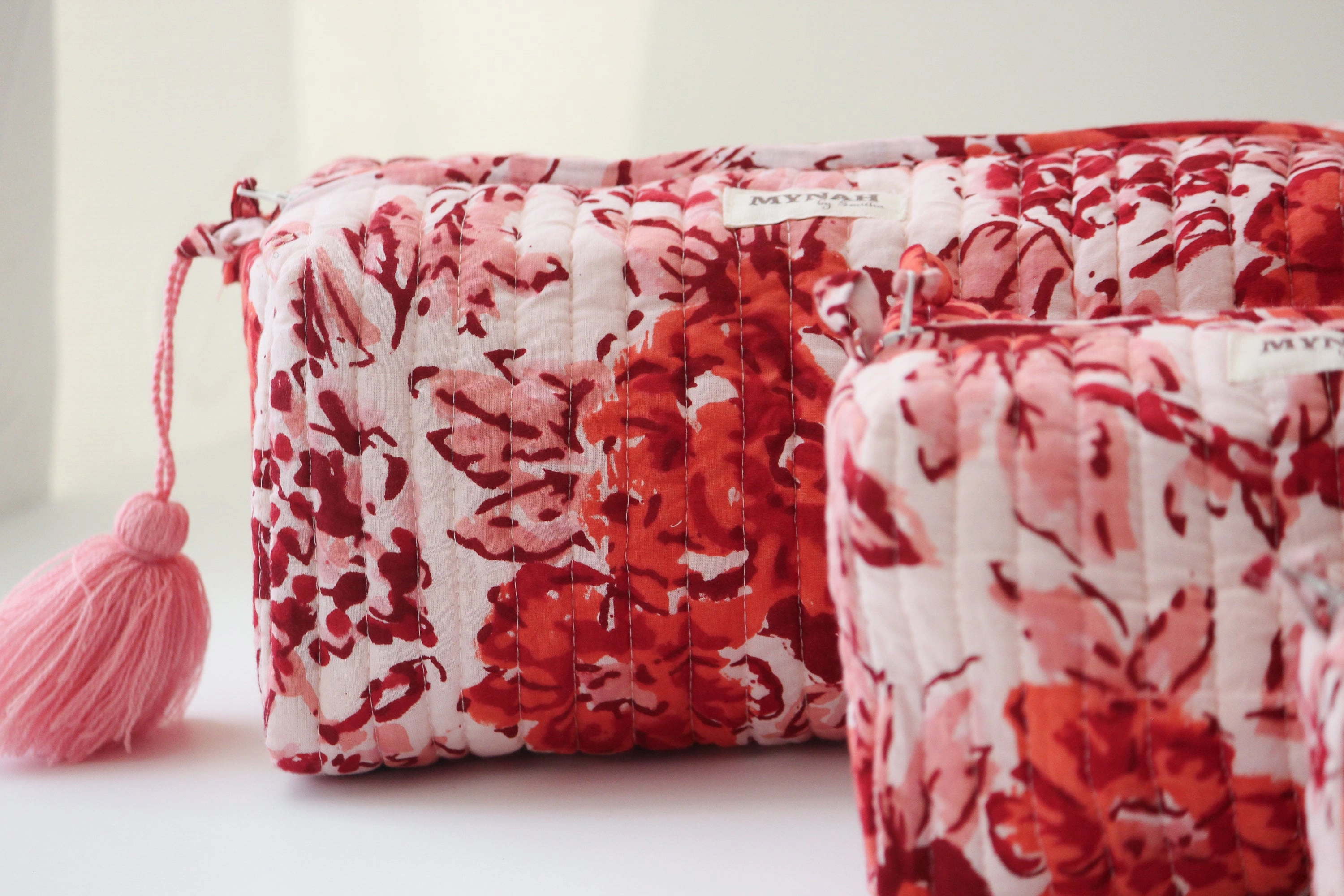 'TERRACOTTA FLORA' printed travel/makeup zipper pouch-set of 3