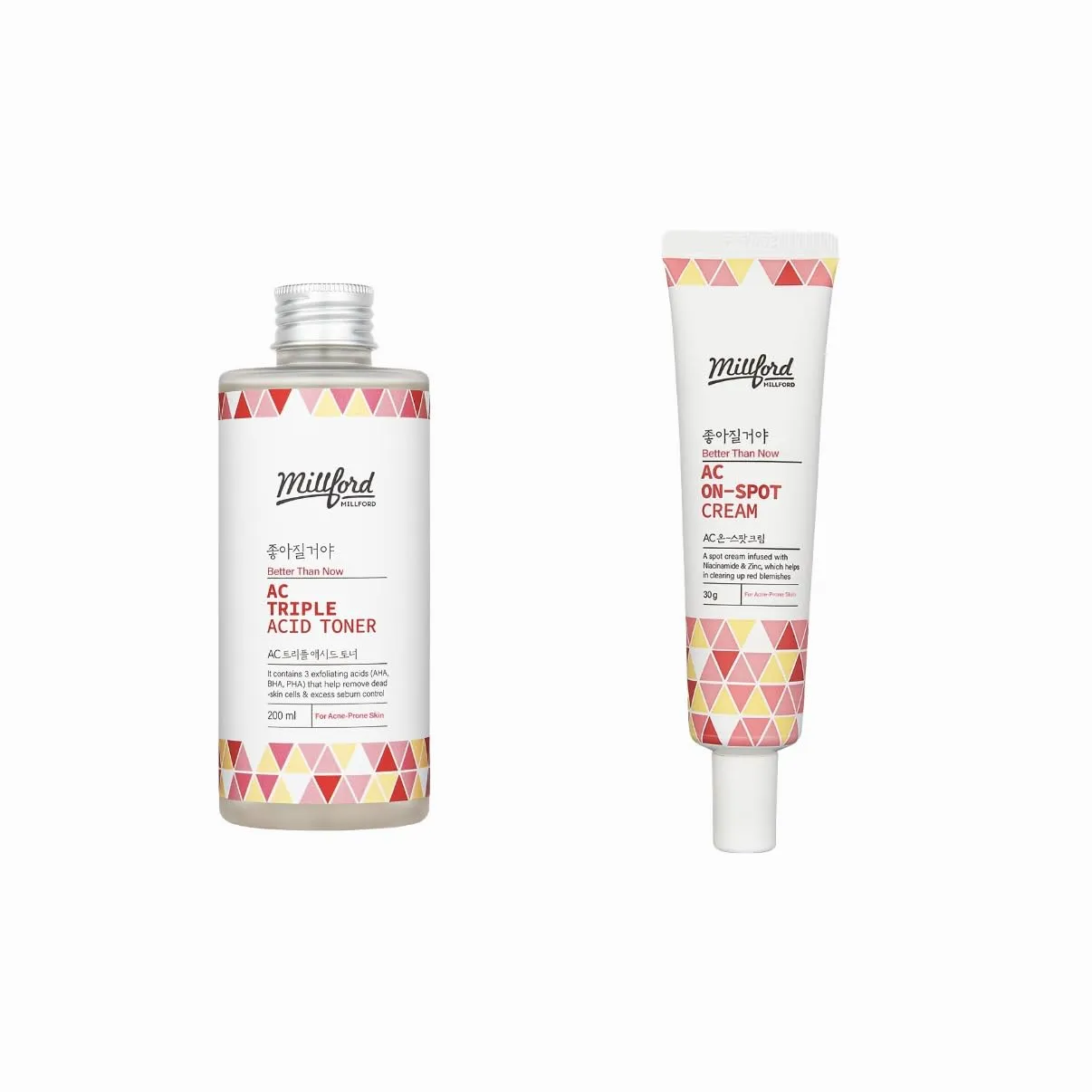 AC Acne Care Kit Clean & Treat - On-Spot Cream, 30 g., Zinc Oxide 10%, Niacinamide 2% & Triple Daily Toner, 200 ml, AHA/BHA/PHA
