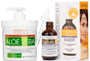 Advanced Clinicals Aloe Vera Skin Repair Cream   Vitamin C Brightening Facial Serum Set