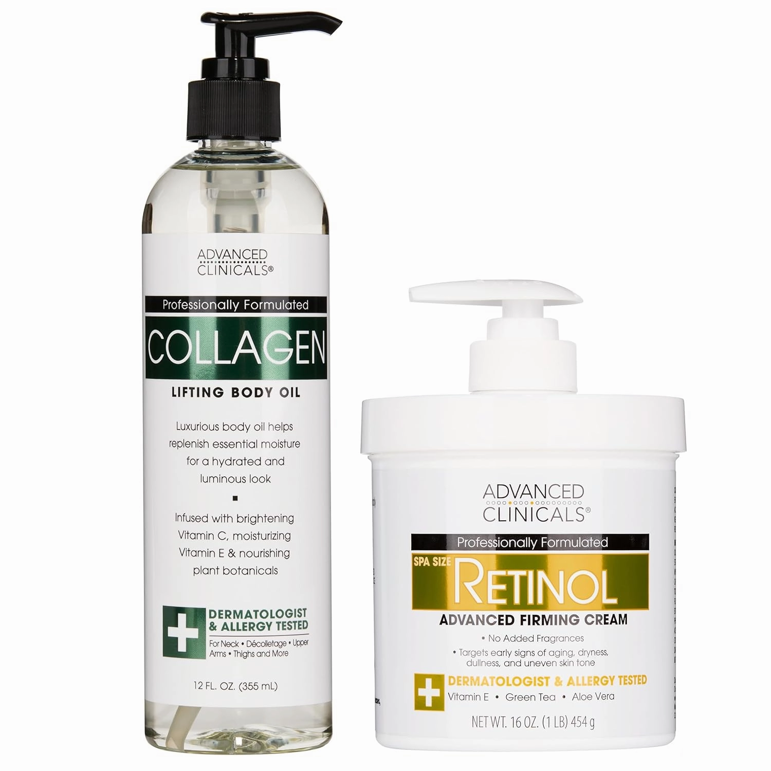 Advanced Clinicals Retinol Anti-Aging Cream   Collagen Hydrating Body Oil Bundle