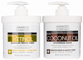 Advanced Clinicals Unscented Retinol Body Lotion & Face Moisturizer   Coconut Oil Body Cream For Women & Men | 2PC Skincare Set Helps Reduce Appearance Of Crepey Skin   Irritated Dry Skin, 2pc Set