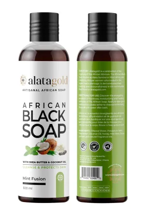 African Black Soap Liquid Body Wash (Pack of 2) – Moisturizing Black African Soap with Shea Butter, Aloe, Honey & Coconut Oil – Deep Cleansing & Hydrating – 16.9 oz (Mint Scent)