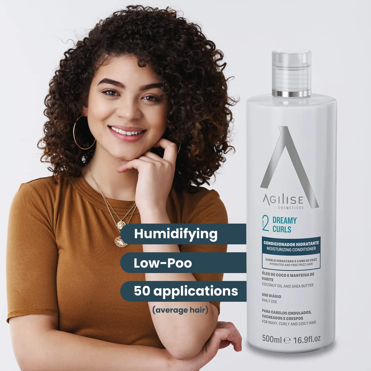 agilise - Dreamy Curls Hair Conditioner - Curl Conditioner for Wavy and Coily Hair Care Treatment - VEGAN, Coconut Oil, Shea Butter, Flaxseed Extract - 16.9fl.oz/500ml