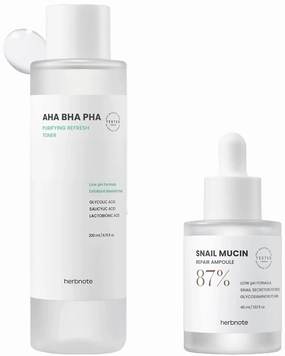 AHA BHA PHA Purifying Refresh Toner & Snail Mucin Repair Ampoule Bundle