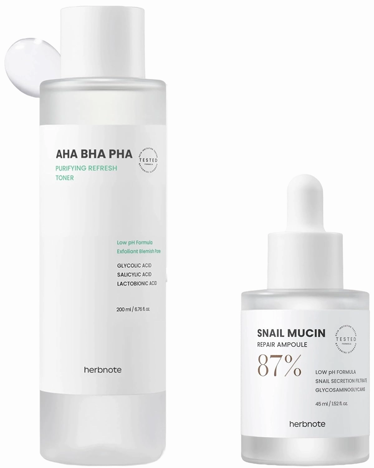 AHA BHA PHA Purifying Refresh Toner & Snail Mucin Repair Ampoule Bundle