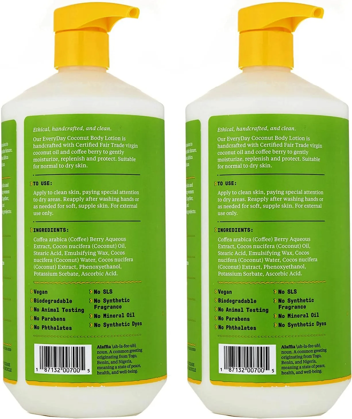 Alaffia Everyday Coconut Hydrating Body Lotion, Normal to Dry Skin, Moisturizing Coconut Oil is Support for Soft & Supple Skin, Purely Coconut, 2 Pack - 32 Fl Oz Ea