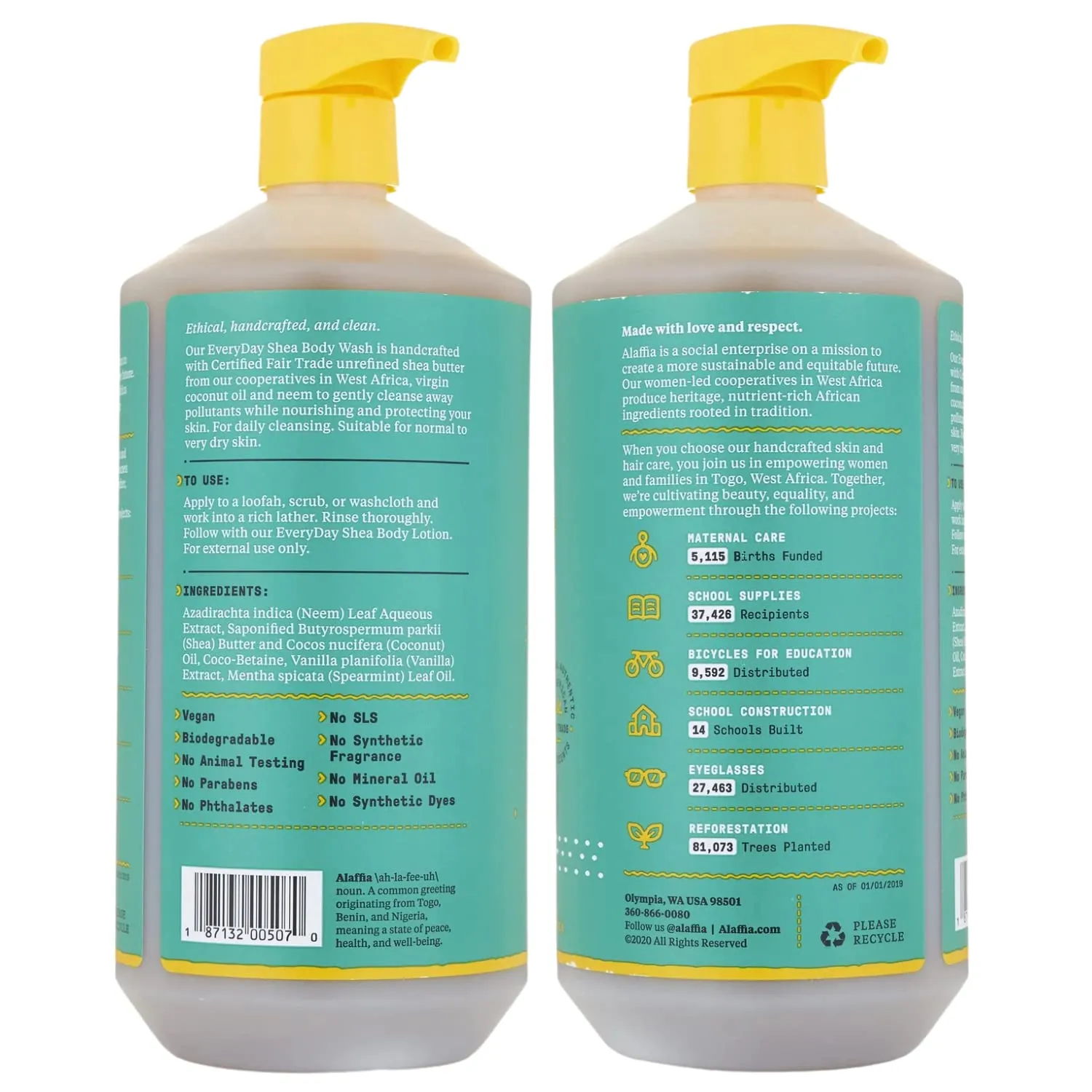 Alaffia EveryDay Shea Body Wash - Naturally Helps Moisturize and Cleanse without Stripping Natural Oils with Shea Butter, Neem, and Coconut Oil, Fair Trade Vanilla Mint, 32 Fl Oz