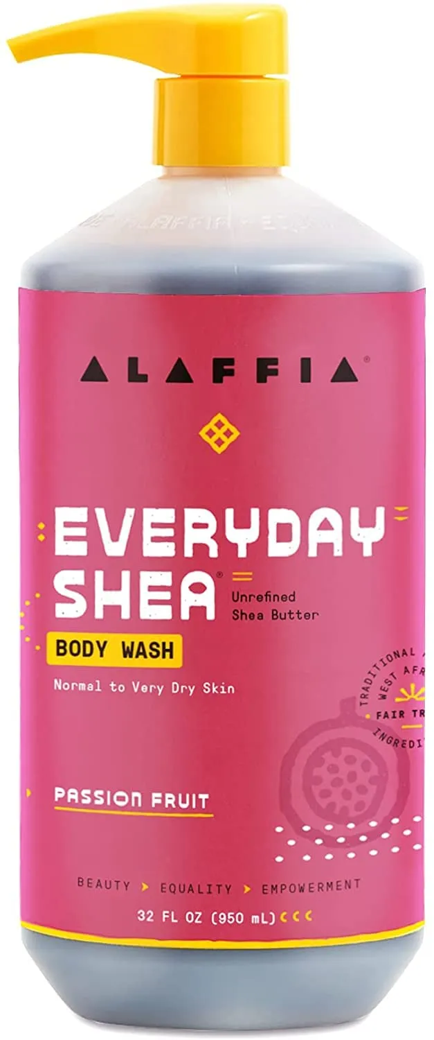 Alaffia EveryDay Shea Body Wash, Naturally Moisturizing Cleanser for All Skin Types with Fair Trade Shea Butter, Neem & Coconut Oil, Passion Fruit 32 fl oz