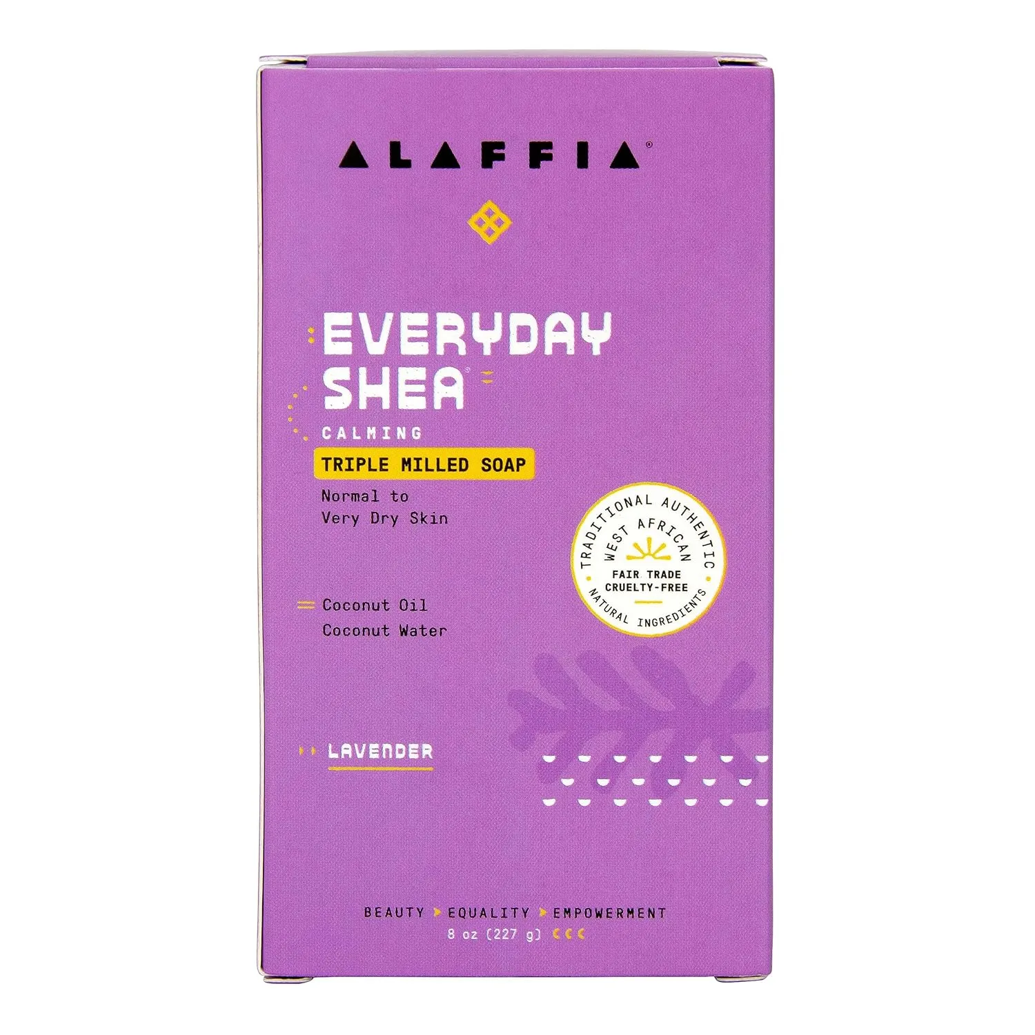 Alaffia EveryDay Shea Soap Bar - Body Soap, Natural Coconut Oil, Shea Butter & Aromatic Plant Extracts, Ergonomic Bar Soap, Lavender Scent, 8 Oz Ea (Pack of 2)