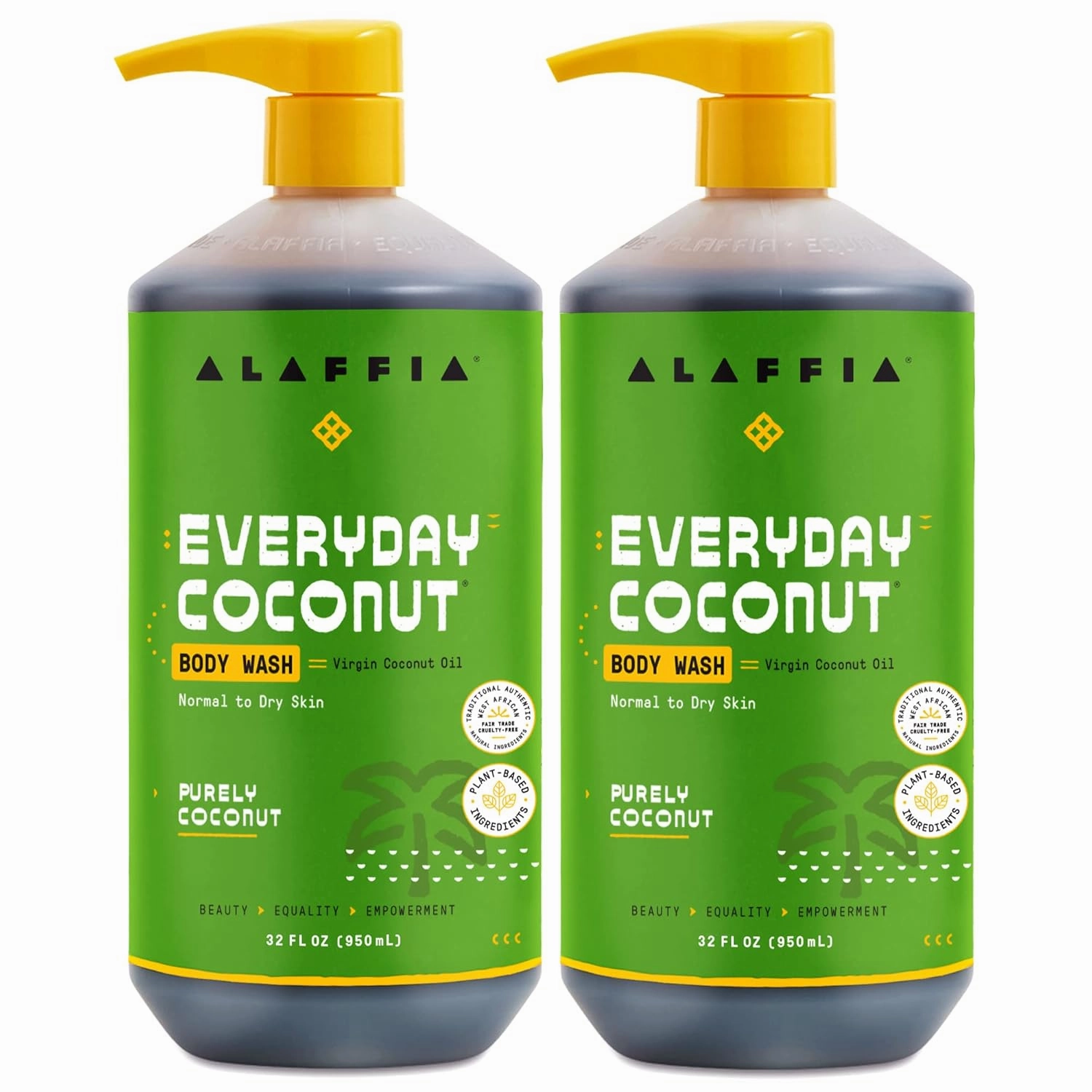 Alaffia Body Wash, Everyday Coconut, 2-Pack – Moisturizing Soap with Nourishing Coffee Berry Extract & Coconut Water, Vegan & Cruelty-Free, 32 Oz Ea