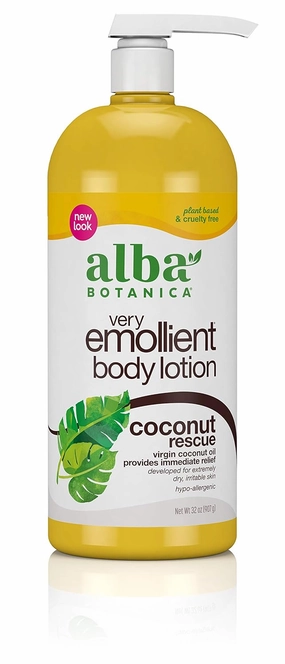 Alba Botanica Very Emollient Body Lotion, Coconut Rescue, 32 oz. (Packaging May Vary)