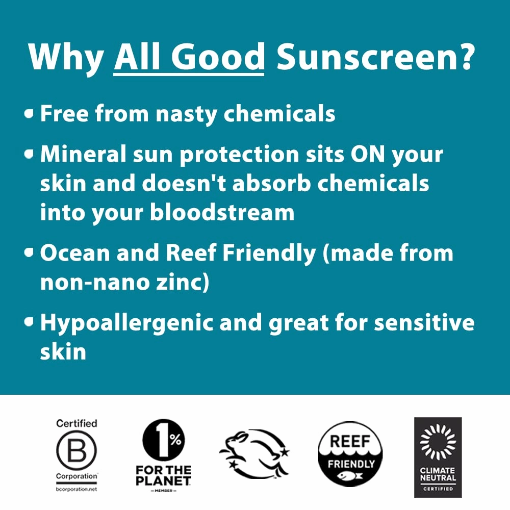 All Good Zinc Butter Sunscreen - Travel Size, Zinc Oxide Face, Nose, Ears Sunscreen, UVA/UVB Broad Spectrum SPF 50  Water Resistant, Coral Reef Friendly (1 oz)(3-pack)