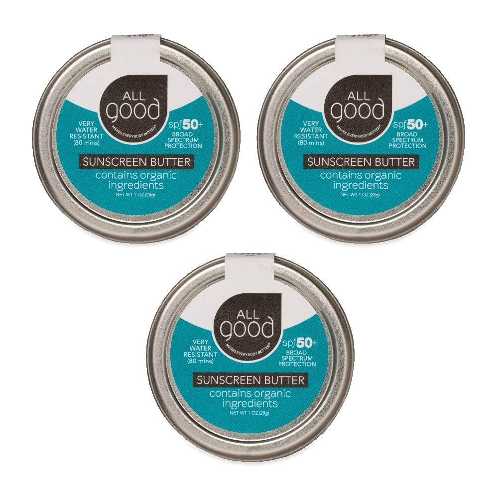 All Good Zinc Butter Sunscreen - Travel Size, Zinc Oxide Face, Nose, Ears Sunscreen, UVA/UVB Broad Spectrum SPF 50  Water Resistant, Coral Reef Friendly (1 oz)(3-pack)