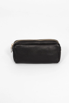 Allegra Italian Leather Cosmetic Bag - Black, Pebbled