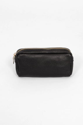 Allegra Italian Leather Cosmetic Bag - Black, Pebbled