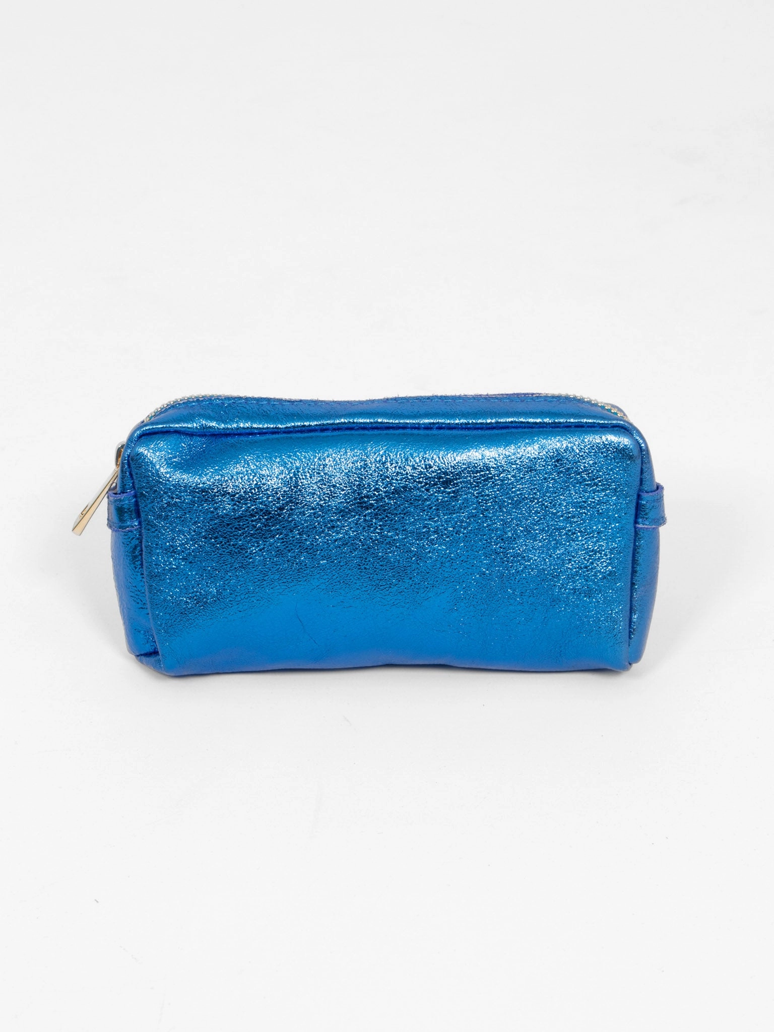 Allegra Italian Leather Cosmetic Bag - Blue, Metallic