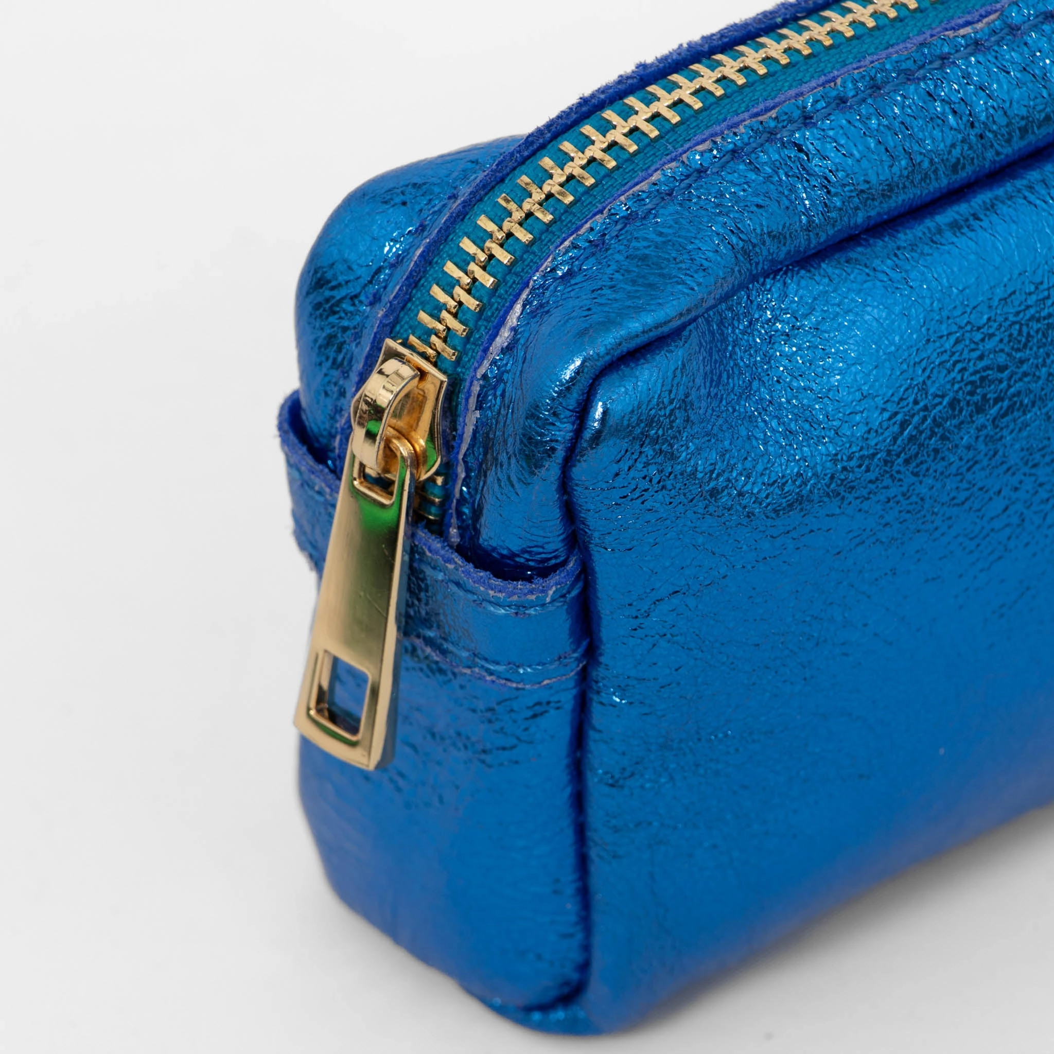 Allegra Italian Leather Cosmetic Bag - Blue, Metallic
