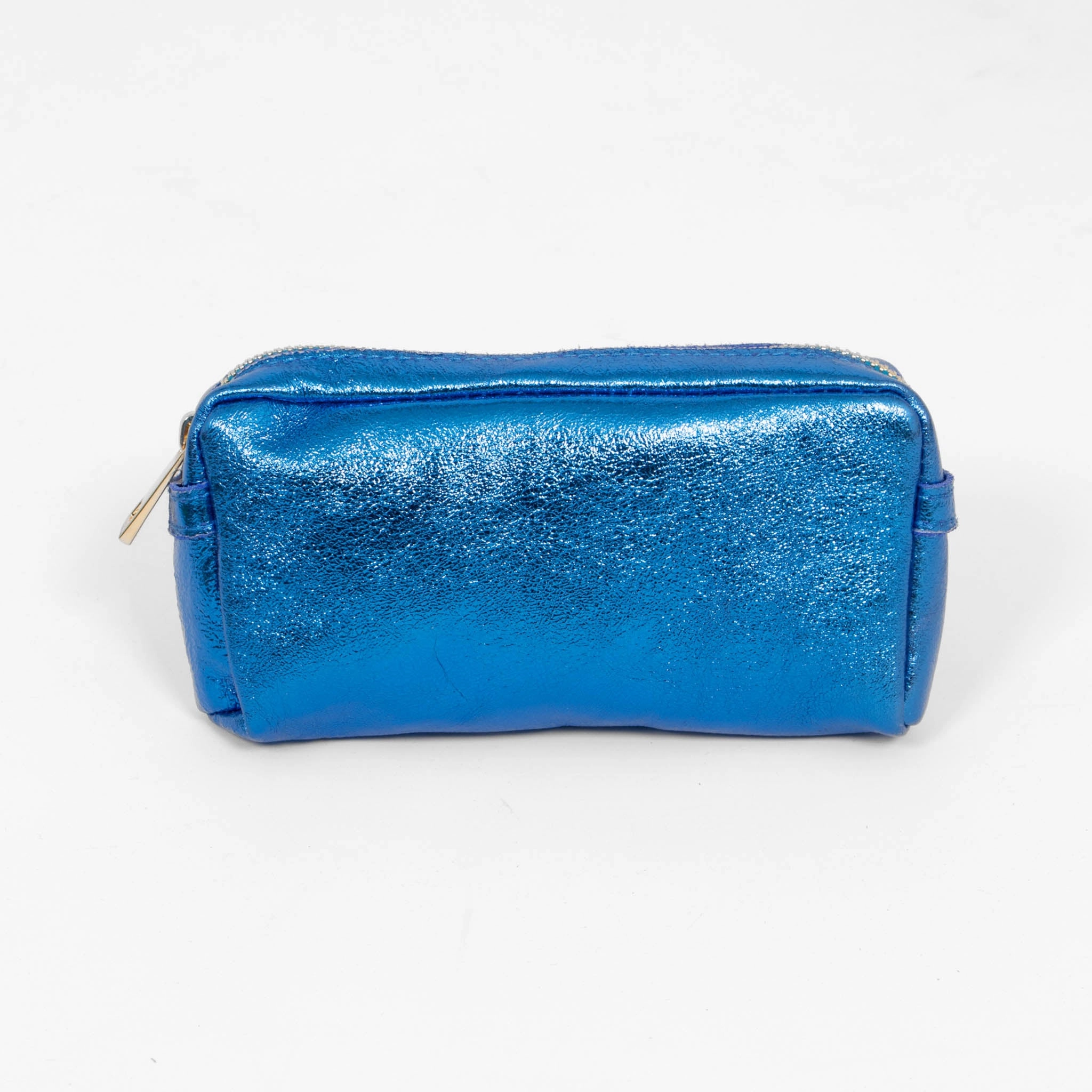Allegra Italian Leather Cosmetic Bag - Blue, Metallic