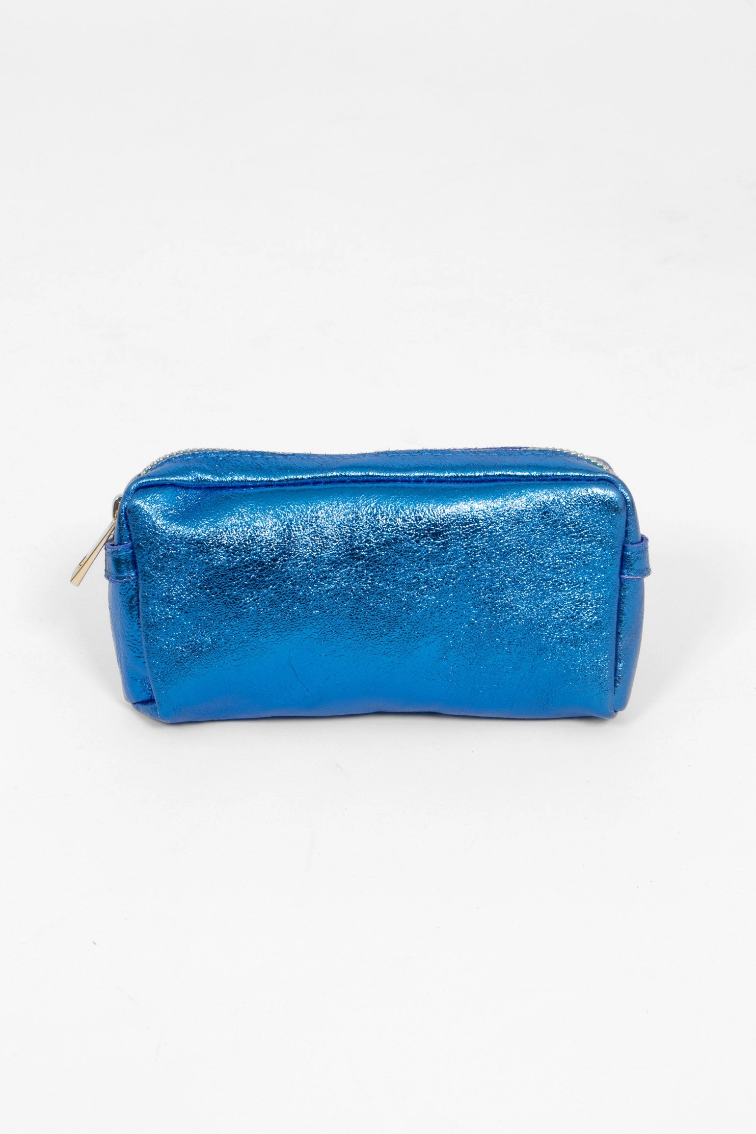 Allegra Italian Leather Cosmetic Bag - Blue, Metallic