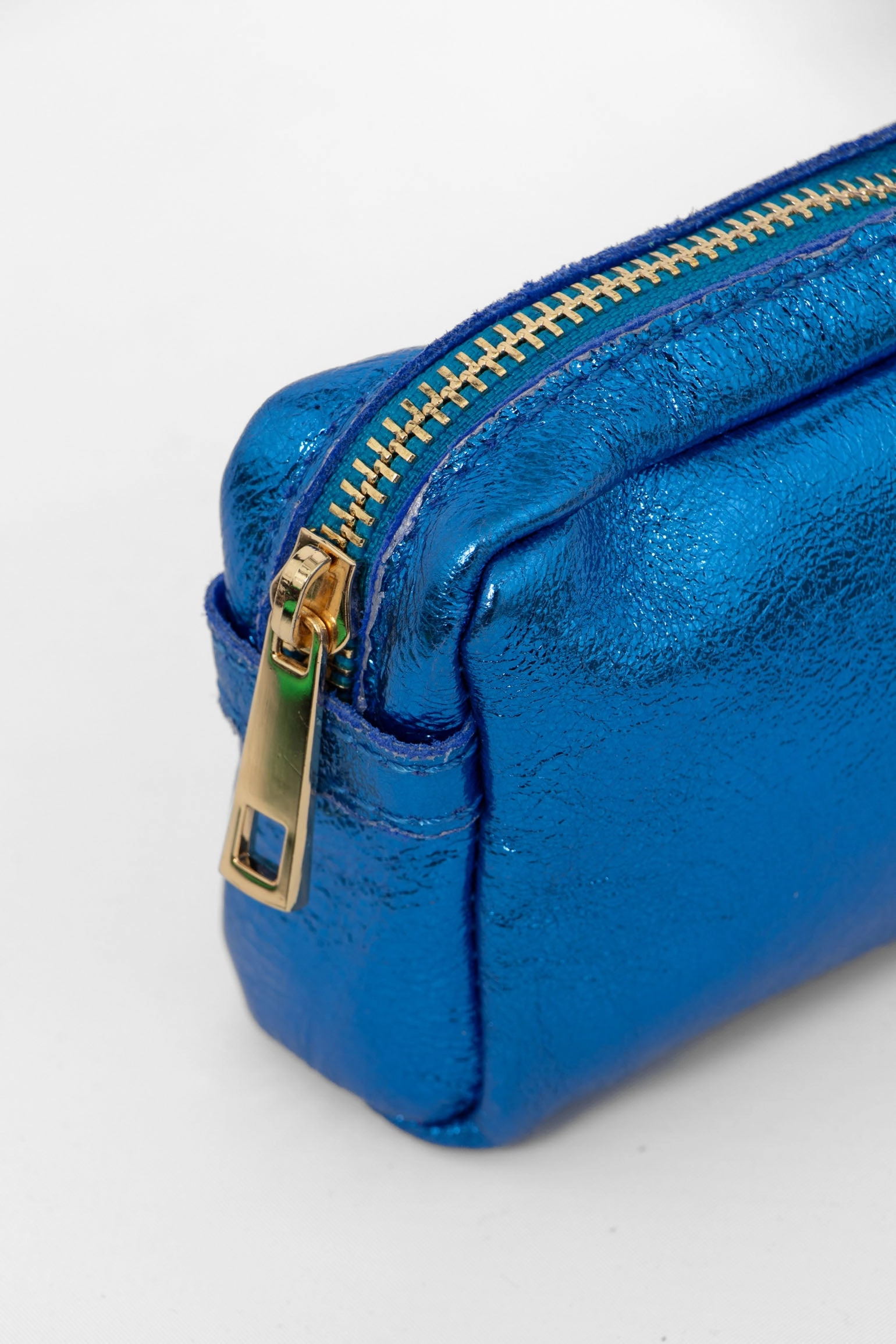 Allegra Italian Leather Cosmetic Bag - Blue, Metallic