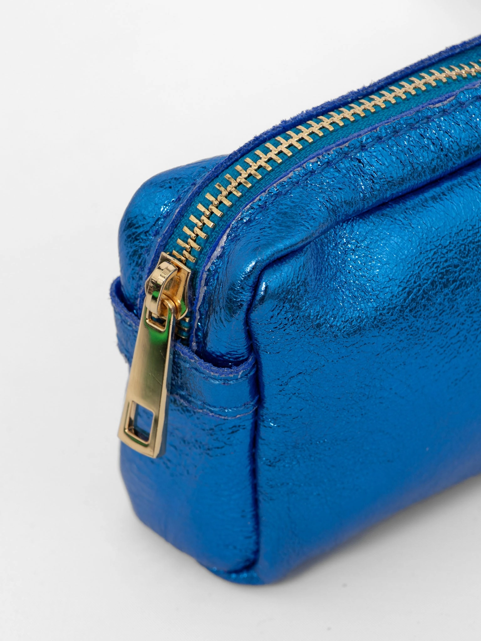 Allegra Italian Leather Cosmetic Bag - Blue, Metallic