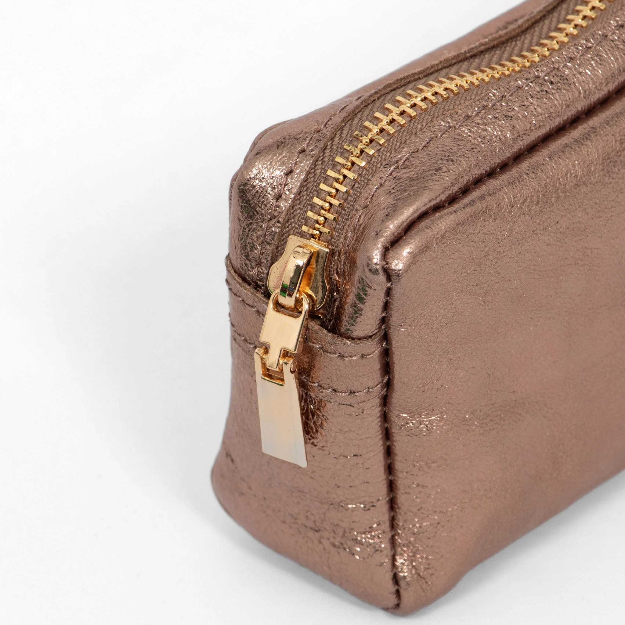 Allegra Italian Leather Cosmetic Bag - Champagne, Metallic