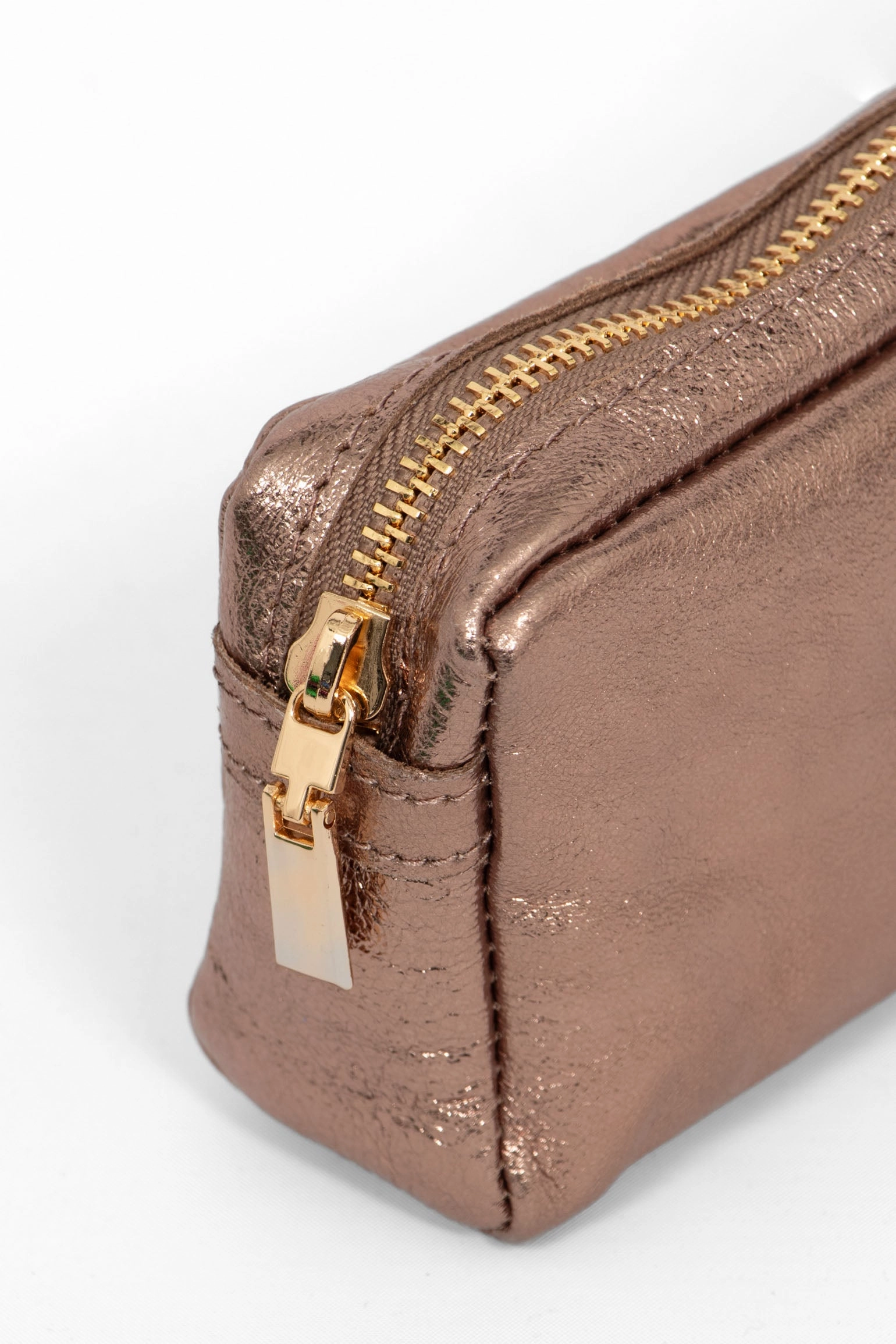 Allegra Italian Leather Cosmetic Bag - Champagne, Metallic